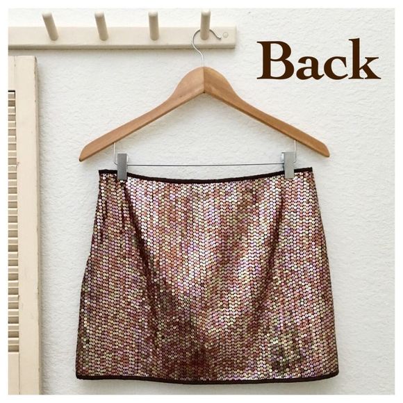 EXPRESS Brown & Pinky-Gold Sequined Mini Skirt 7/8 - Picture 5 of 7